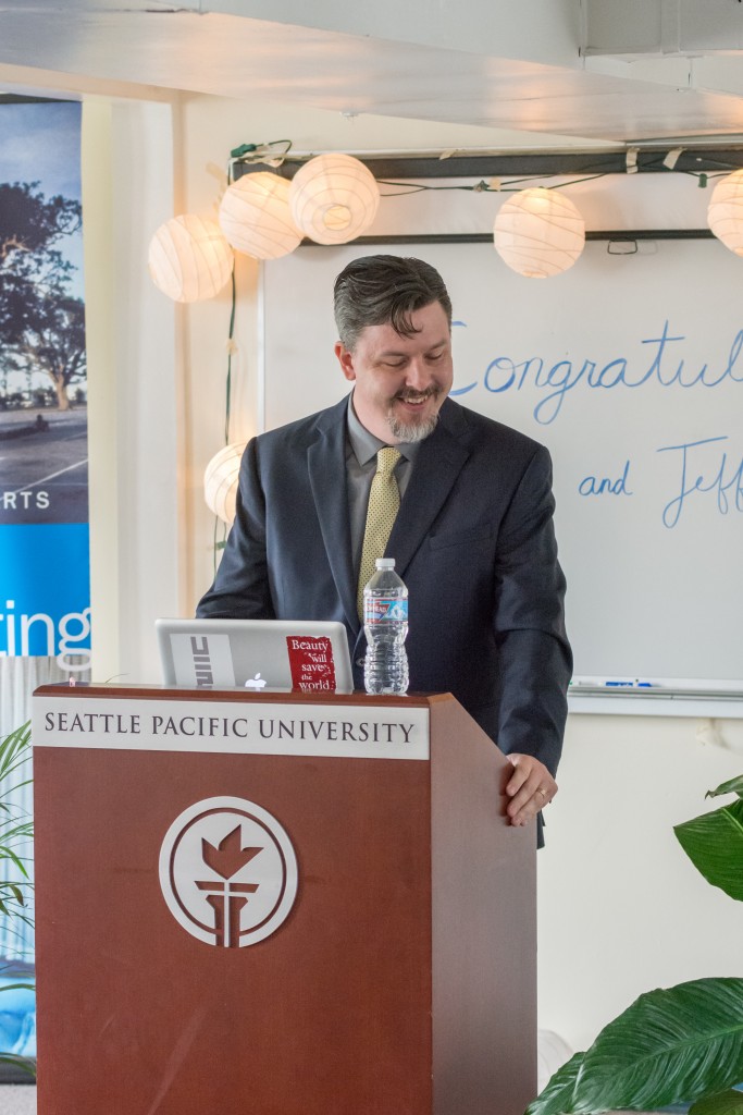 My MFA graduation reading. Photo by Bob Denst.